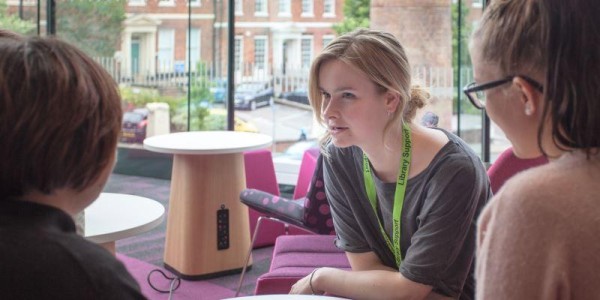 Library staff helping students in the Skills Zone