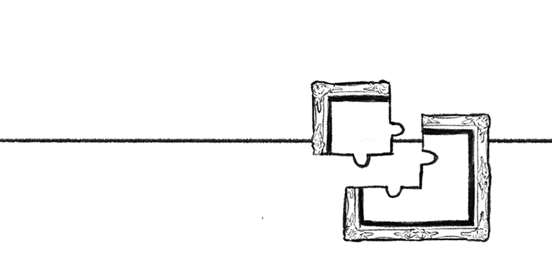 Illustration of a picture frame with a puzzle piece in one corner.