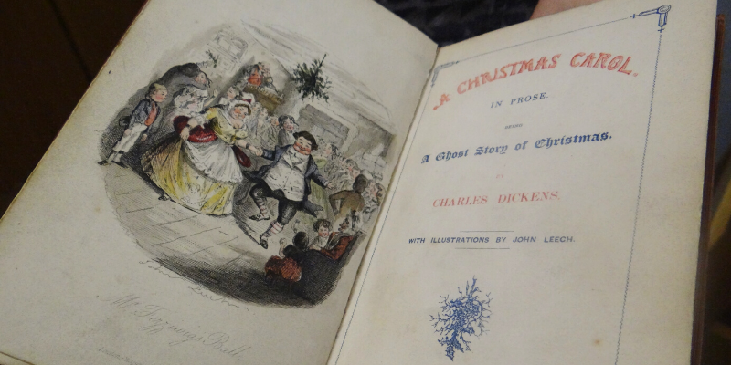 First issue of the first edition of Charles Dickens ‘A Christmas Carol’ published by Chapman & Hall in 1843. Image credit Leeds University Library Galleries.