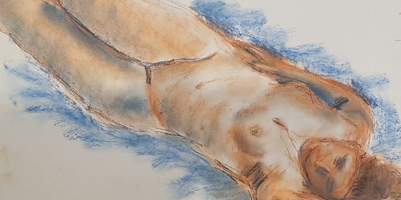 A life drawing of a female model, with colour