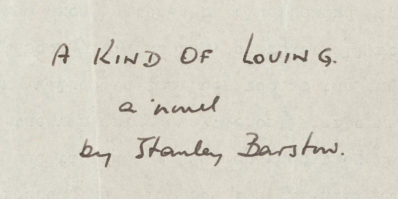 A handwritten book title 'A Kind of Loving' by Stan Barstow