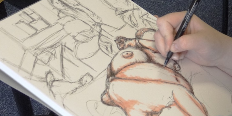 A reclining figure drawn during a Life Drawing session