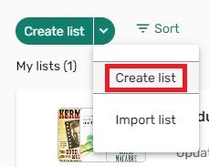 A screenshot that shows the Create List menu containing the items Create List and Import List