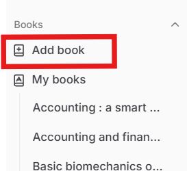 A screenshot of the Sylla system that shows the 'Add book' button in the menu.