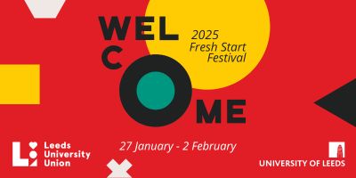 LUU Fresh Start welcome banner.
A mix of geometric shapes in red, yellow and black with the words 