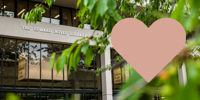 A heart floating near the entrance to the Edward Boyle Library.