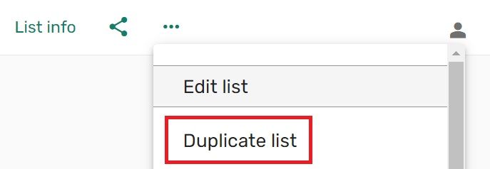 The Duplicate List item in the ellipsis menu