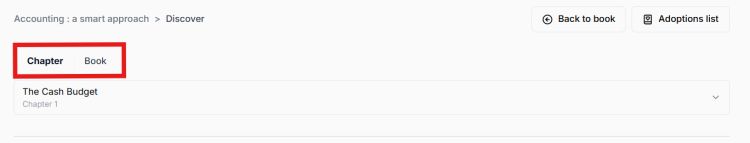 A screenshot of the Sylla system that shows how to toggle between book and chapter resource recommendations.