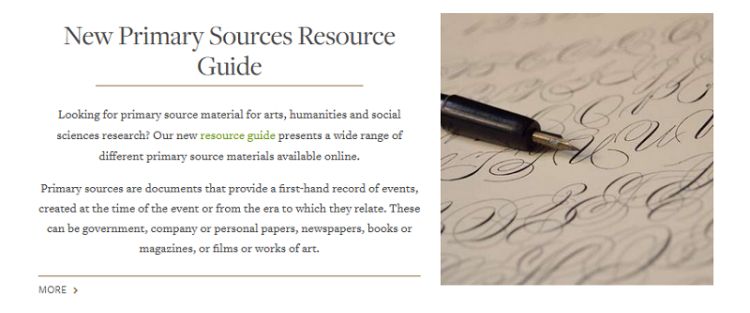 Publicity for new online primary sources resource, explaining what primary sources are