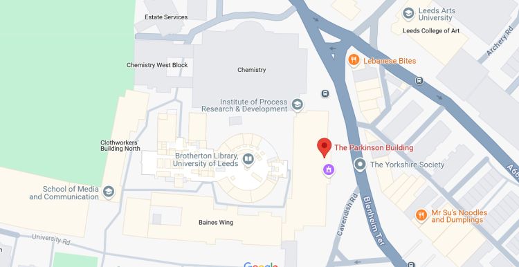 A screenshot of Google Maps that shows the location of the Parkinson building, in which the Galleries are located.