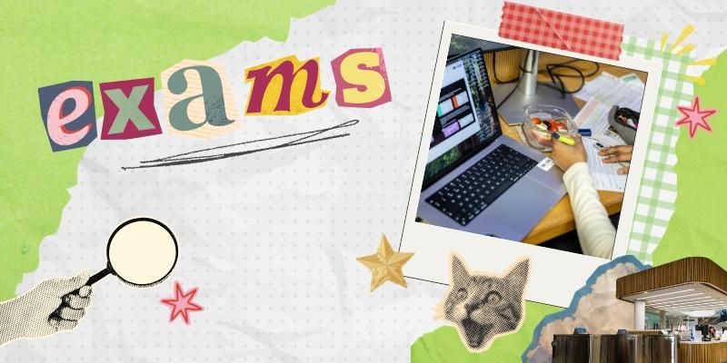 A scrapbook-style design promoting exam support