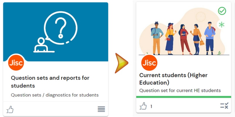 Discovery tool buttons that select question sets and then current students