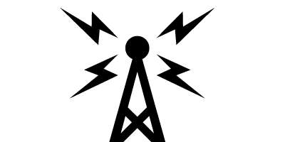 Icon of communications tower transmitting a signal